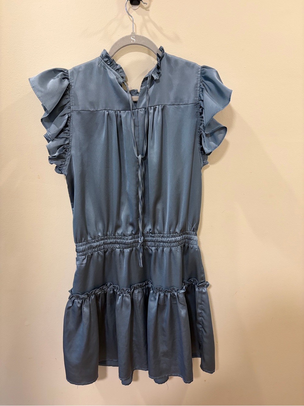 Women’s Blue Ruffle Sleeve Tiered Dress